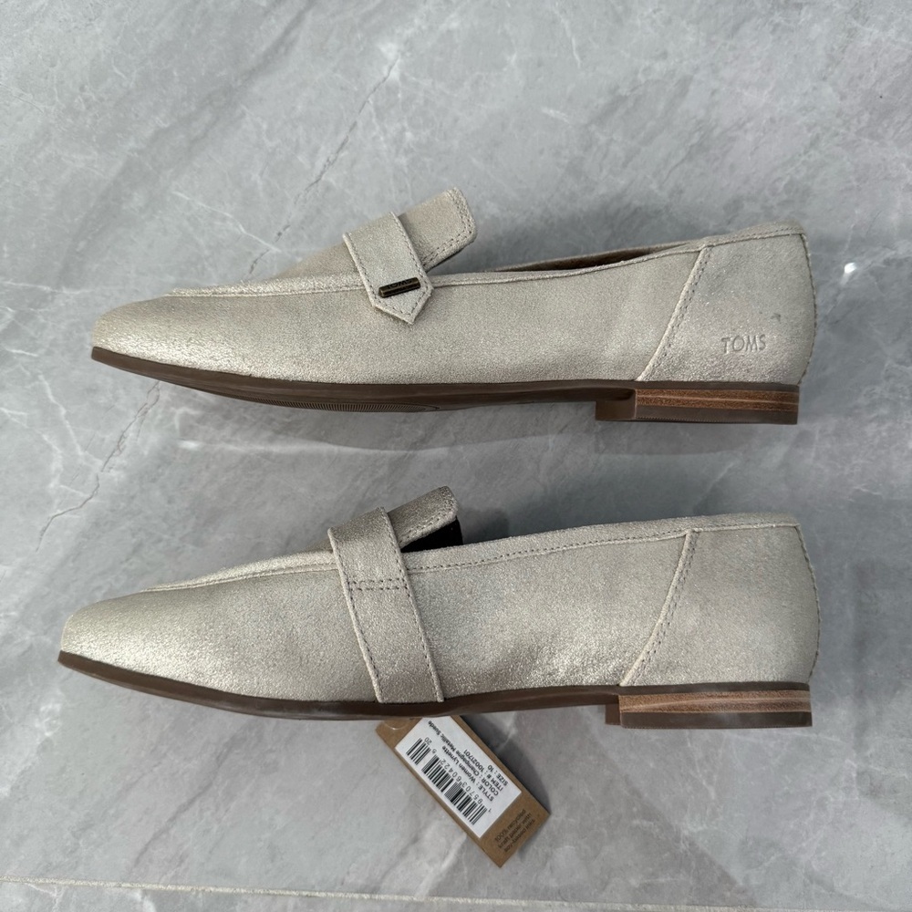 Women’s TOMS Lynette Loafer Dress Shoe Champagne Metallic Suede Leather Size 10 - Picture 6 of 15
